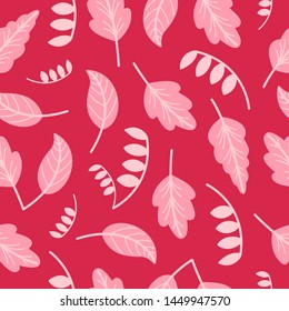 Monochromatic leaves seamless pattern background using red hues.