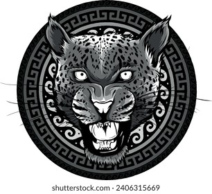 monochromatic leopard head in chain lace frame