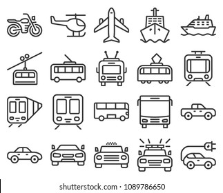 Conjunto de iconos de línea monocromáticos de algunas instalaciones de transporte 