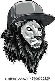 monochromatic lion head with hat vector illustration design on white background.