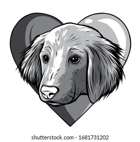 monochromatic I love dogs vector icon illustration design