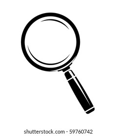 Monochromatic magnifying glass icon. Isolated on white