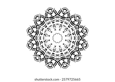 Monochromatic Mandala Art with Star Like Center and Light Background	
