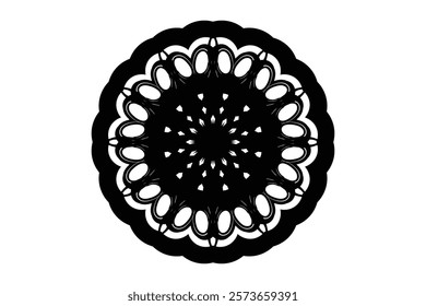 Monochromatic mandala with central star shape and intricate black and gray patterns for spiritual decor	
