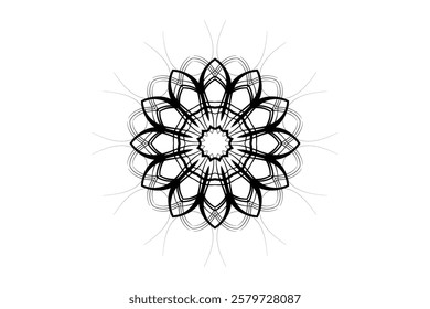 Monochromatic Mandala Design with Star Center and Concentric Geometric Shapes	
