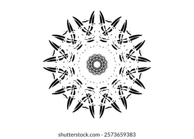 Monochromatic mandala featuring a central star with radiating shapes, ideal for spiritual or decorative purposes	
