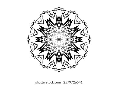 Monochromatic Mandala Illustration Featuring Balanced Geometric Symmetry	
