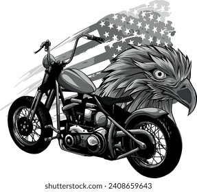 monochromatic motorcycle with the head eagle and american flag