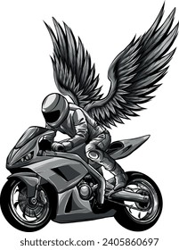 monochromatic motorcycle with wings on white background