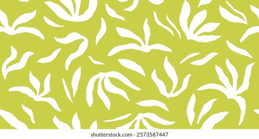 Monochromatic nature hand drawn doodle leaves floral seamless pattern. Cute botanical shapes, random childish doodle cutouts of tropical leaves, decorative abstract art vector illustration 