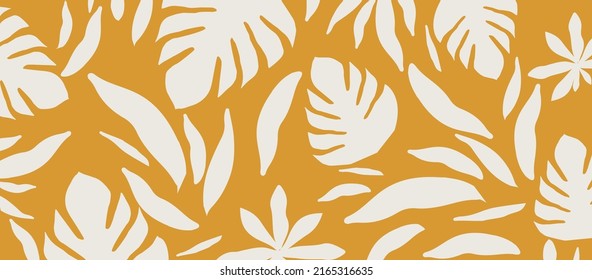 Monochromatic nature inspired shapes. Cute botanical shapes pattern, random cutouts of tropical leaves and flowers, decorative abstract art vector illustration	