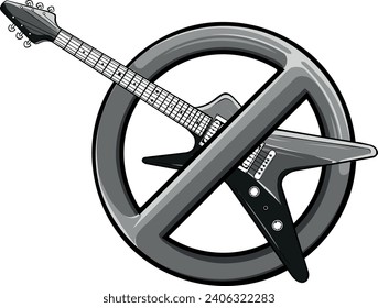 monochromatic No Electric Guitar Sign on White Background
