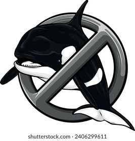 monochromatic No orca sign icon vector illustration on white background