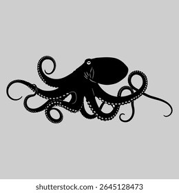 Monochromatic Octopus Illustration Gracefully Displaying its Tentacles Against a Neutral Background Artistic Marine Life Depiction