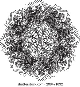 Monochromatic ornamental vector mandala