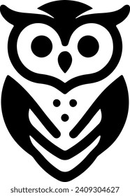 Monochromatic owl illustration on a black and white background – a captivating portrayal, emphasizing the mystique of the owl's features with minimalist strokes, evoking a sense of nocturnal elegance.