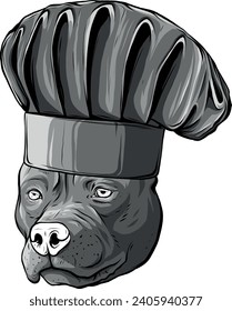 monochromatic Pit bull Terrier in a chef s cap. Vector illustration.