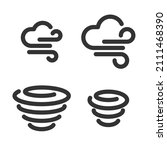 Monochromatic pixel-perfect linear icons of  cloudy windy weather  and cyclone  built originally on two base grids of 32 x 32 and 24 x 24 pixels. In one-color version. Editable strokes