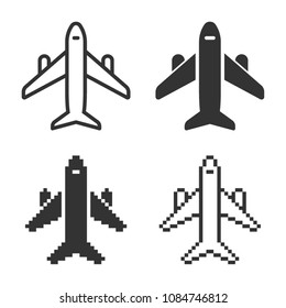 Monochromatic plane icon in different variants: line, solid, pixel, etc.