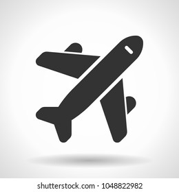 Monochromatic plane icon with hovering effect shadow on grey gradient background. EPS 10