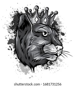 monochromatic portrait of a leopard in the crown. Can be used for printing on T-shirts, flyers and stuff.
