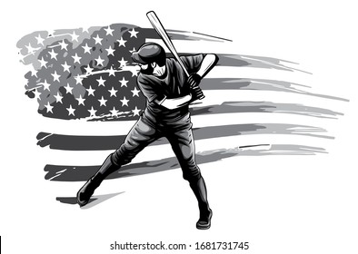 monochromatic Powerful Baseball Hitter Left handed vector illustration