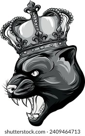monochromatic Puma, wild cat with a golden crown on his head