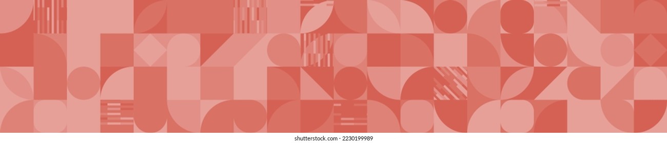 Monochromatic Raspberry Blush, red-orange, and pink geometric banner in Bauhaus art style. Vector Illustration. EPS 10.