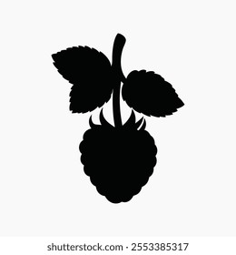 Monochromatic raspberry silhouette - black and white berry illustration, simple fruit design, minimalist raspberry art