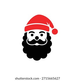 Ilustração de Vetor Vermelho e Branco Monocromático de Papai Noel Vestindo Óculos de Sol Aviador com Barba Negra, Bigode e Chapéu Clássico em Design de Vetor Estilo de Arte em Linha.