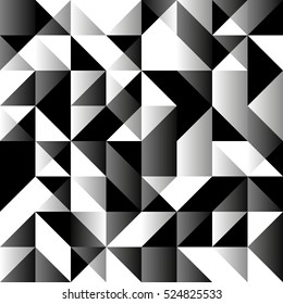 Monochromatic seamless background with geometric shapes. Low polygon seamless pattern in black and white colors. Triangle mosaic with B&W colors.