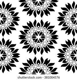 Monochromatic seamless floral pattern on white