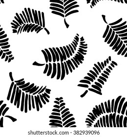  Monochromatic Seamless pattern with  feathers. Vector repeatable pattern with  leaves