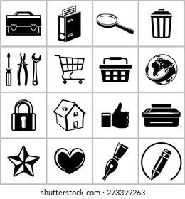 Monochromatic set of useful web icons