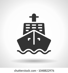Monochromatic ship icon with hovering effect shadow on grey gradient background. EPS 10