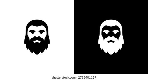 Icono de silueta de hombre barbudo simple monocromático con versiones de color invertido