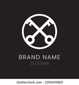 Monochromatic simple logo design of keys with simple and modern shape