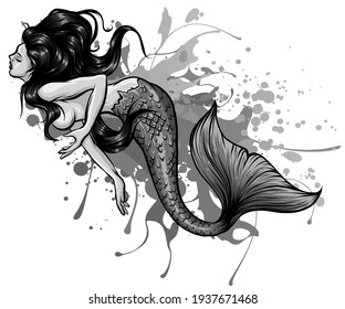 monochromatic Siren. Sea theme. vector illustration on a white background.