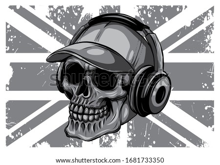 monochromatic Skull and Flag Great Britain. vector illustration