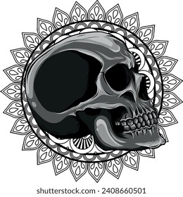 monochromatic Skull with mandala on background design