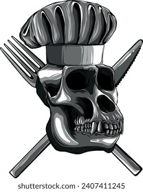monochromatic skull Monkey Chef Restaurant Kitchen Cartoon Mascot