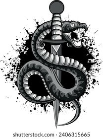 serpiente monocromática y daga sobre fondo blanco