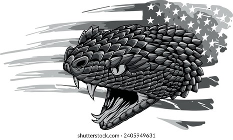 monochromatic snake mascot with american flag on white background