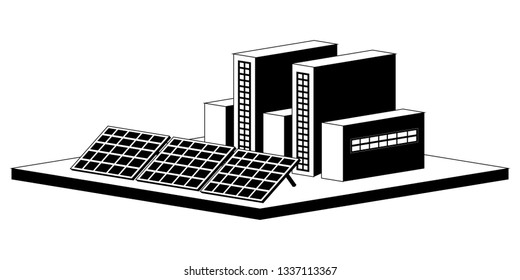 Monochromatic solar power plant. Vector illustration design