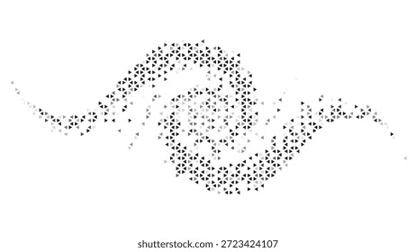 Composição de espiral monocromática feita de partículas de triângulo cinza e preto na ilustração de vetor de superfície branca