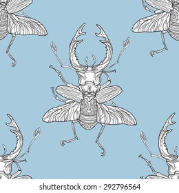 Monochromatic stag-beetle vector pattern background