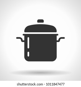 Monochromatic stew pan icon with hovering effect shadow on grey gradient background. EPS 10