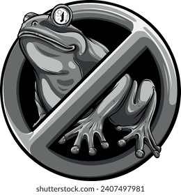 monochromatic Stop Frog. Forbidden red road sign. Ban Toad. No Vector illustration.