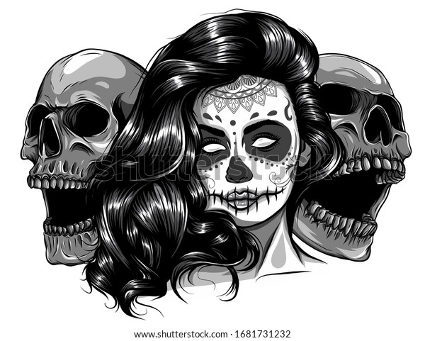 day of the dead girl wallpaper black and white