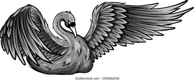 monochromatic Swan. Hand drawn vector illustration of a swan